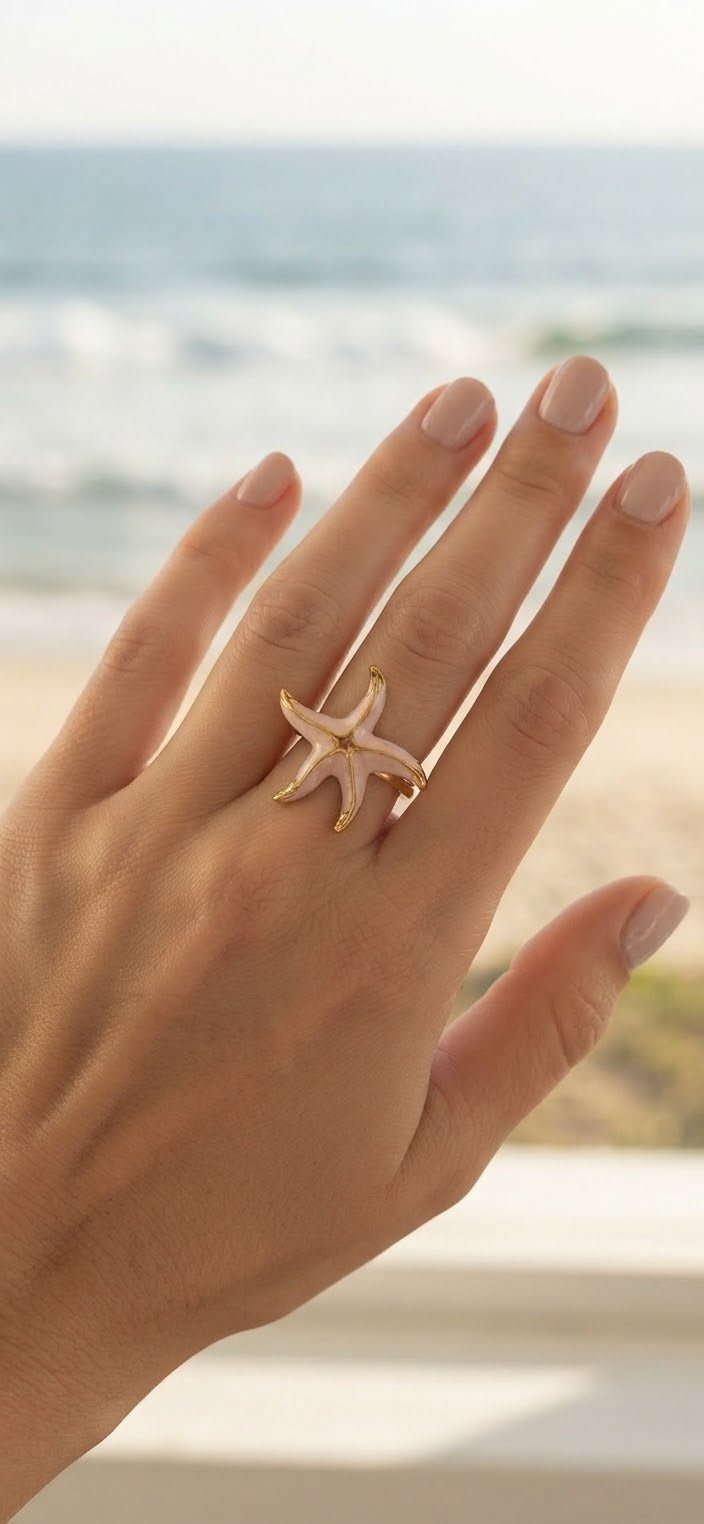 Starfish Adjustable Ring in Stainless Steel – Multi-Color - Angelique Boutique