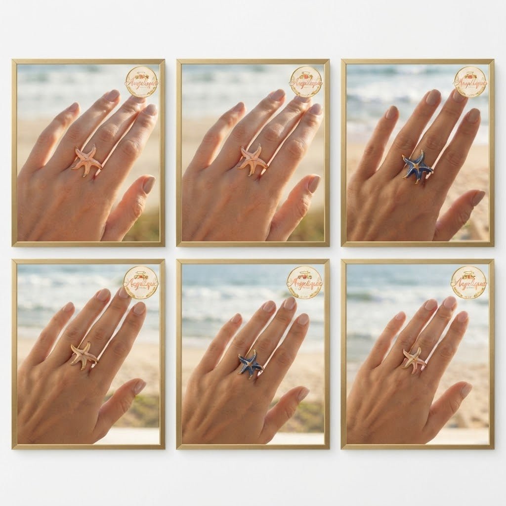 Starfish Adjustable Ring in Stainless Steel – Multi-Color - Angelique Boutique