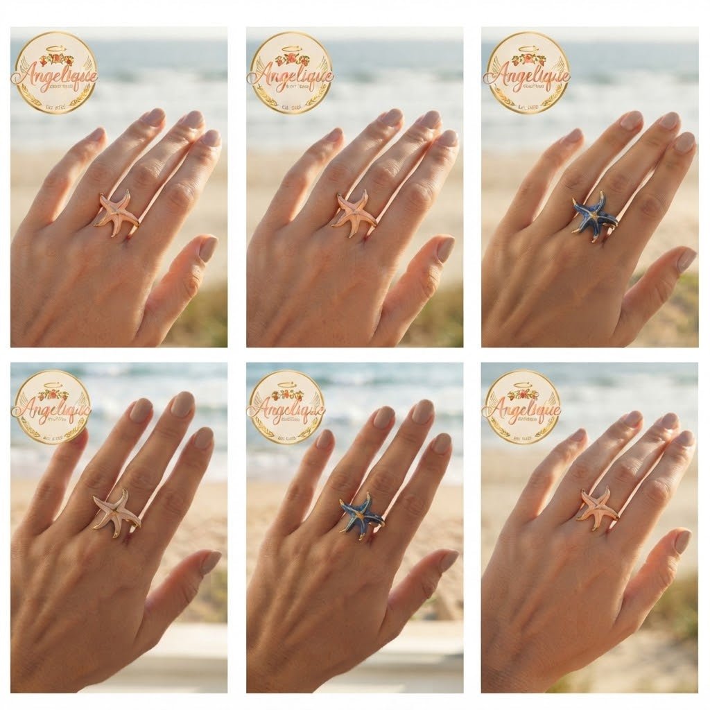 Starfish Adjustable Ring in Stainless Steel – Multi-Color - Angelique Boutique