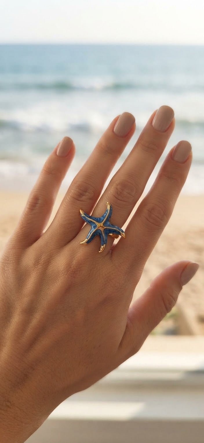 Starfish Adjustable Ring in Stainless Steel – Multi-Color - Angelique Boutique