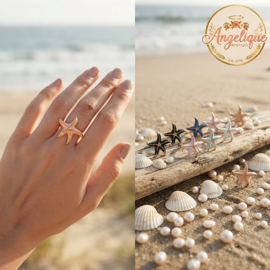 Starfish Adjustable Ring in Stainless Steel – Multi-Color - Angelique Boutique