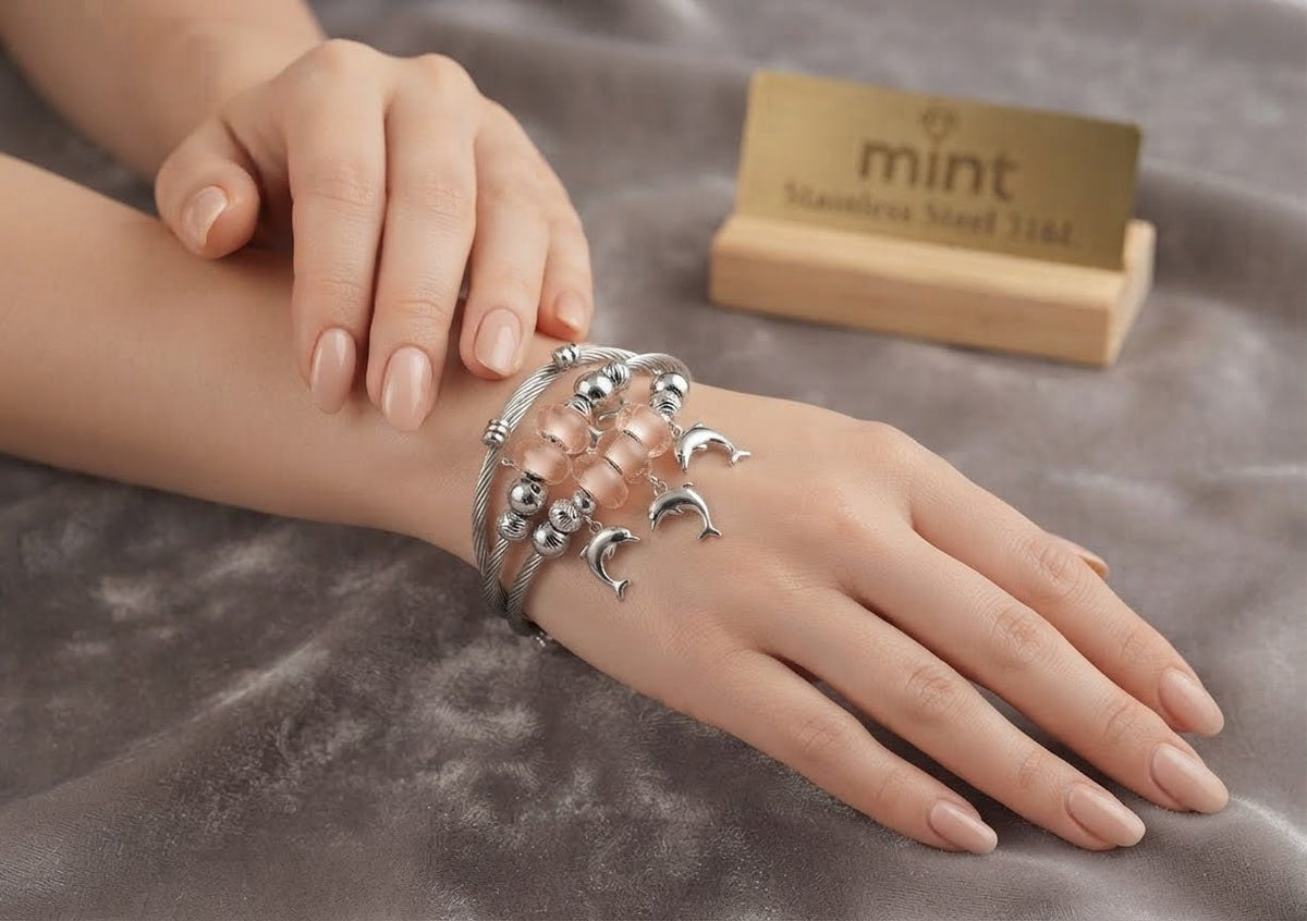 Starfish Charm Bead Bracelet Adjustable Stainless Steel – Multiple Colors - Angelique Boutique