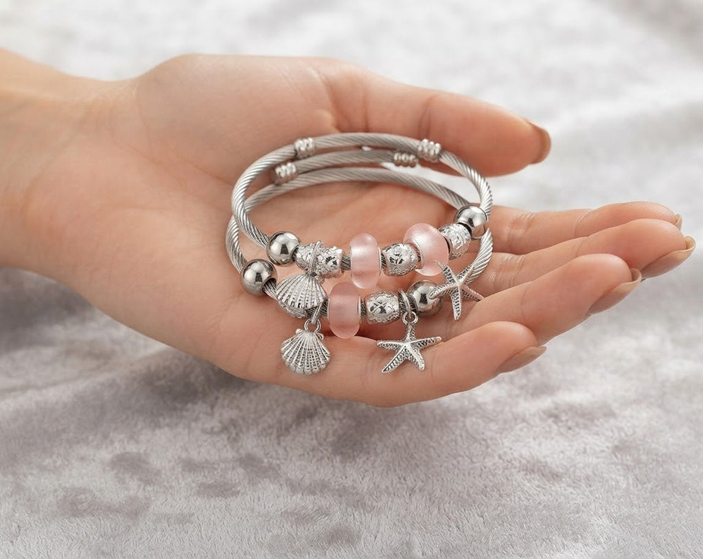 Starfish Charm Bead Bracelet Adjustable Stainless Steel – Multiple Colors - Angelique Boutique