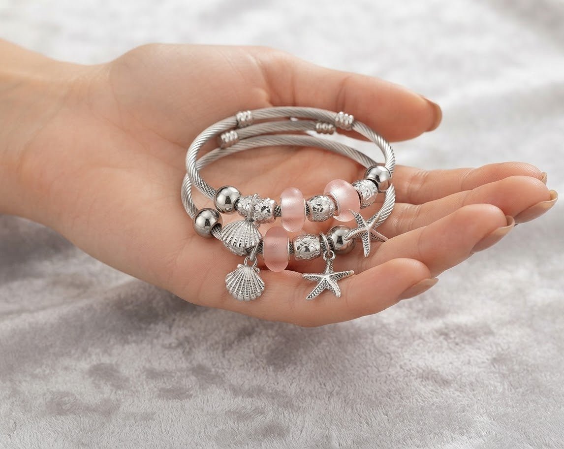 Starfish Charm Bead Bracelet Adjustable Stainless Steel – Multiple Colors - Angelique Boutique