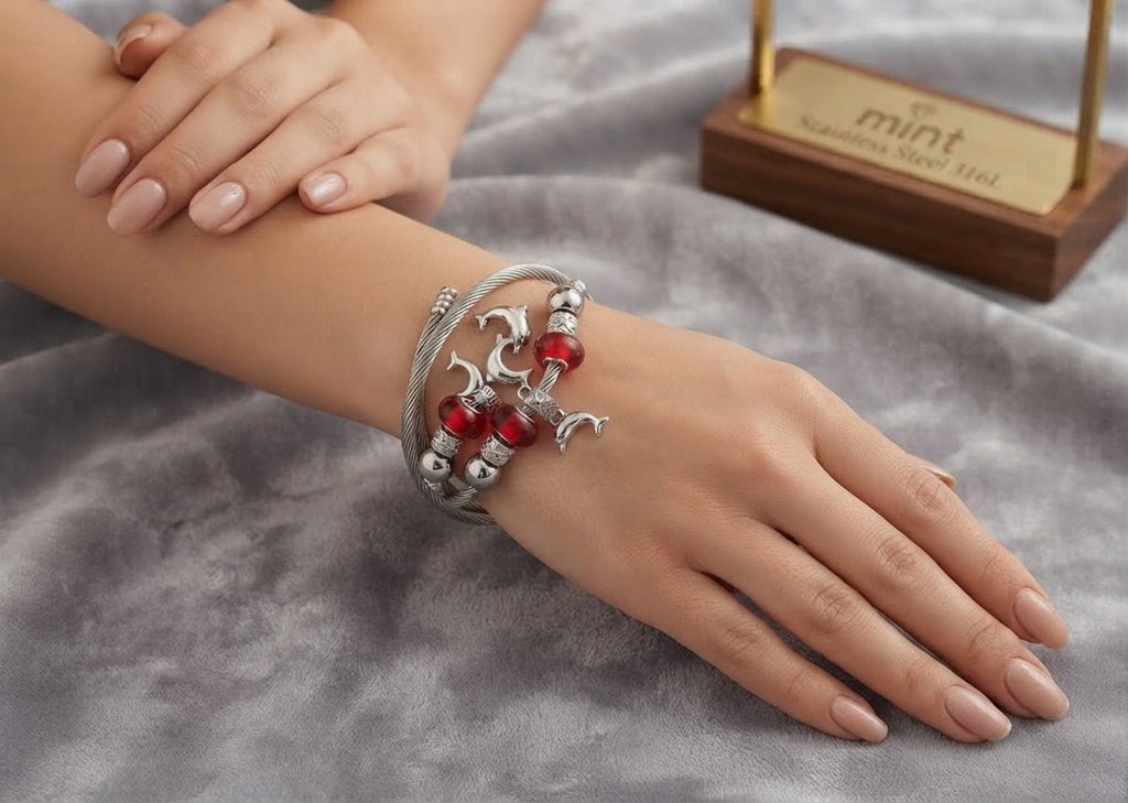 Starfish Charm Bead Bracelet Adjustable Stainless Steel – Multiple Colors - Angelique Boutique