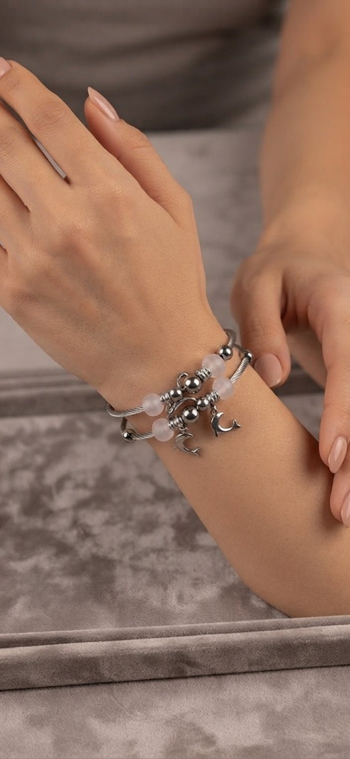 Starfish Charm Bead Bracelet Adjustable Stainless Steel – Multiple Colors - Angelique Boutique