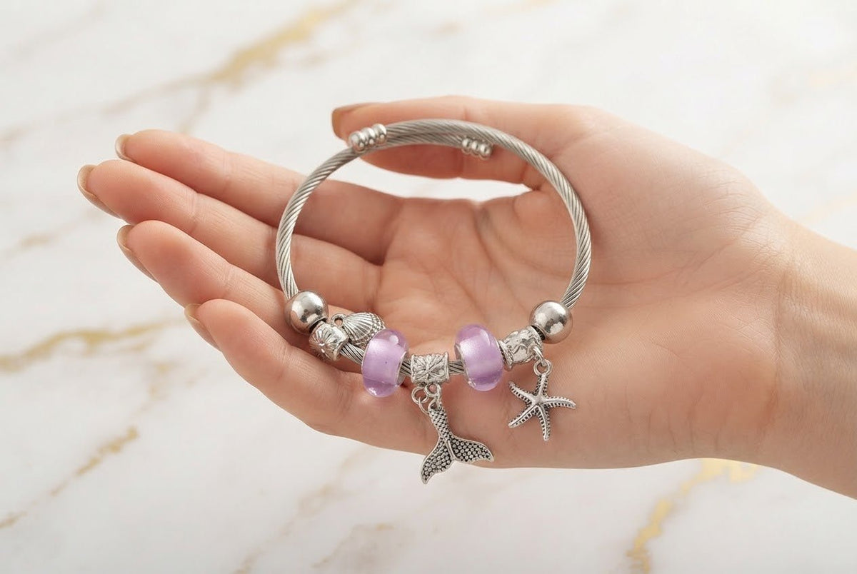 Starfish Charm Bead Bracelet Adjustable Stainless Steel – Multiple Colors - Angelique Boutique