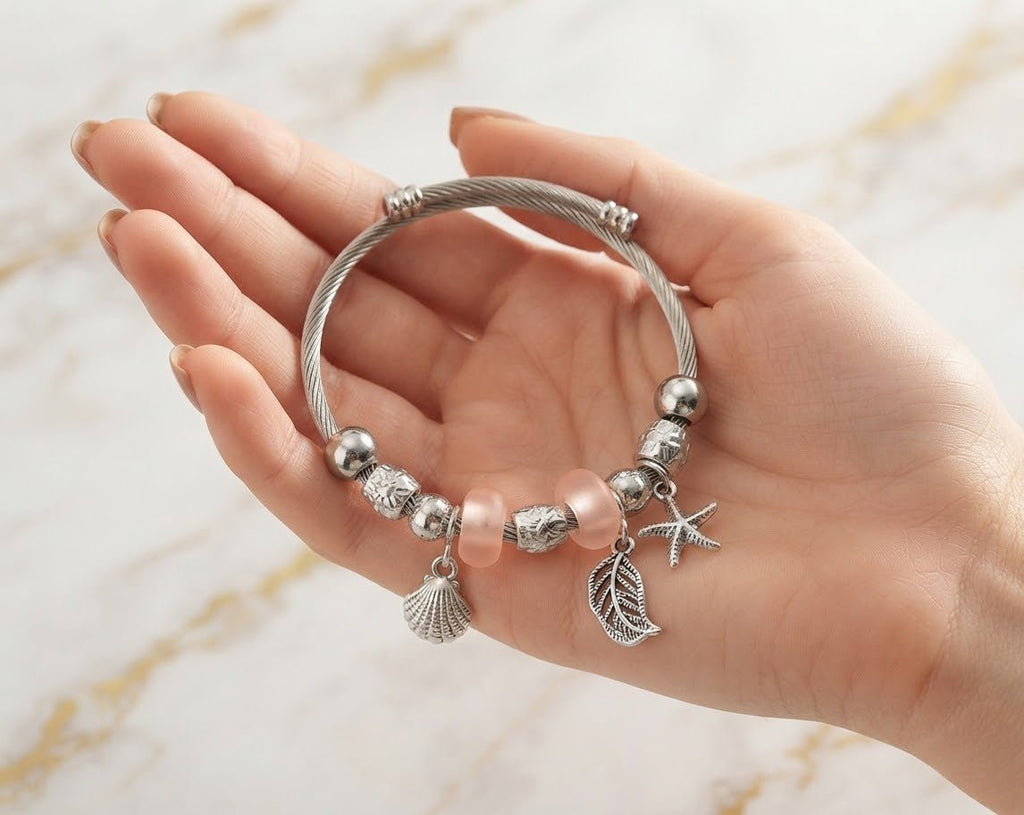 Starfish Charm Bead Bracelet Adjustable Stainless Steel – Multiple Colors - Angelique Boutique
