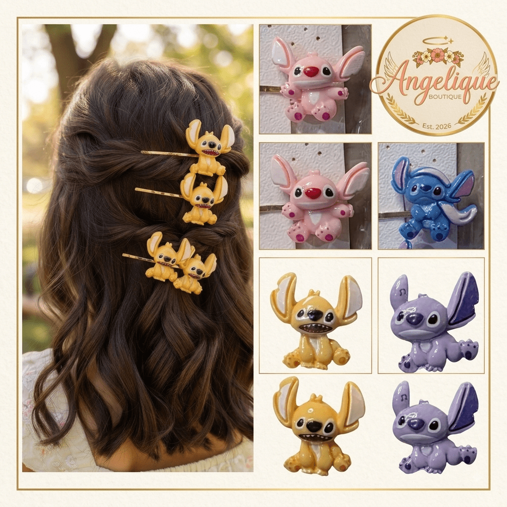 Stitch & Angel Character Hair Pins Set - Angelique Boutique