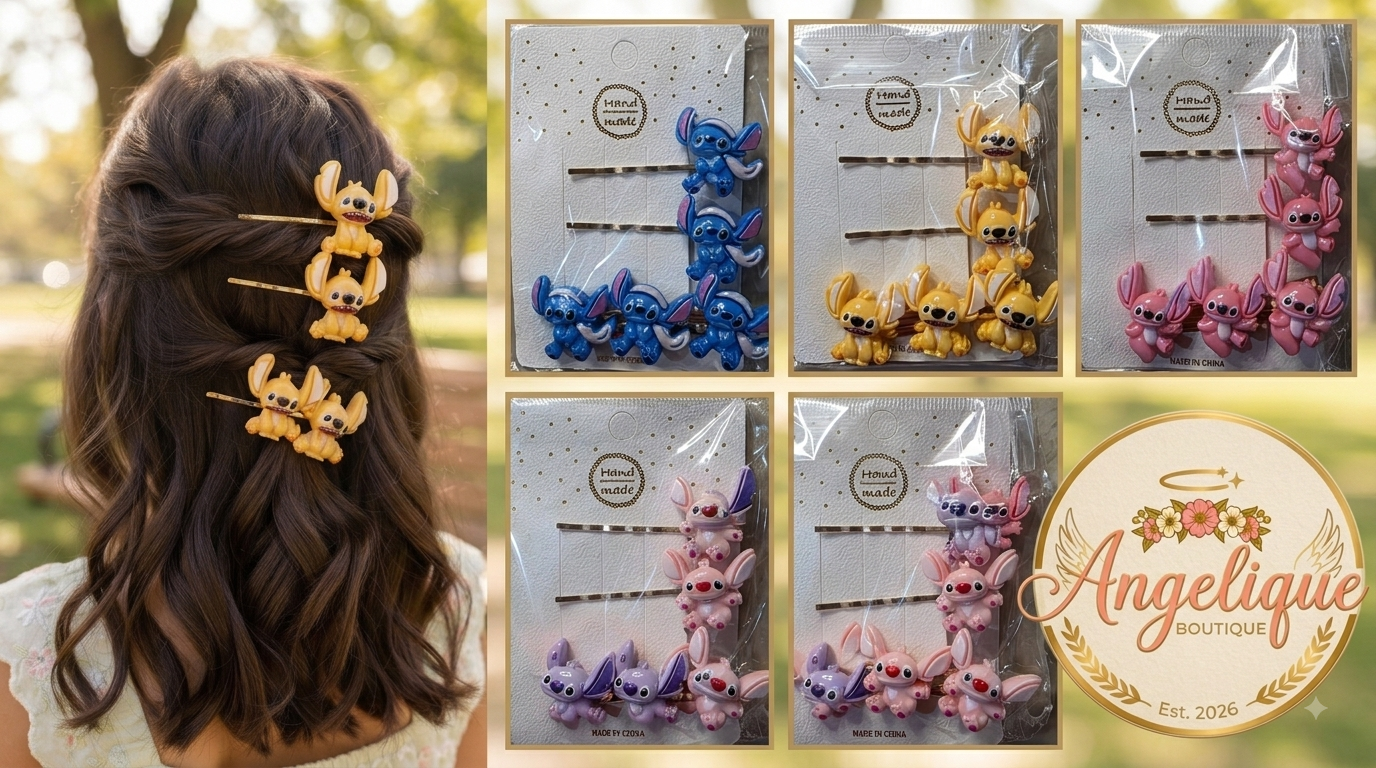 Stitch & Angel Character Hair Pins Set - Angelique Boutique