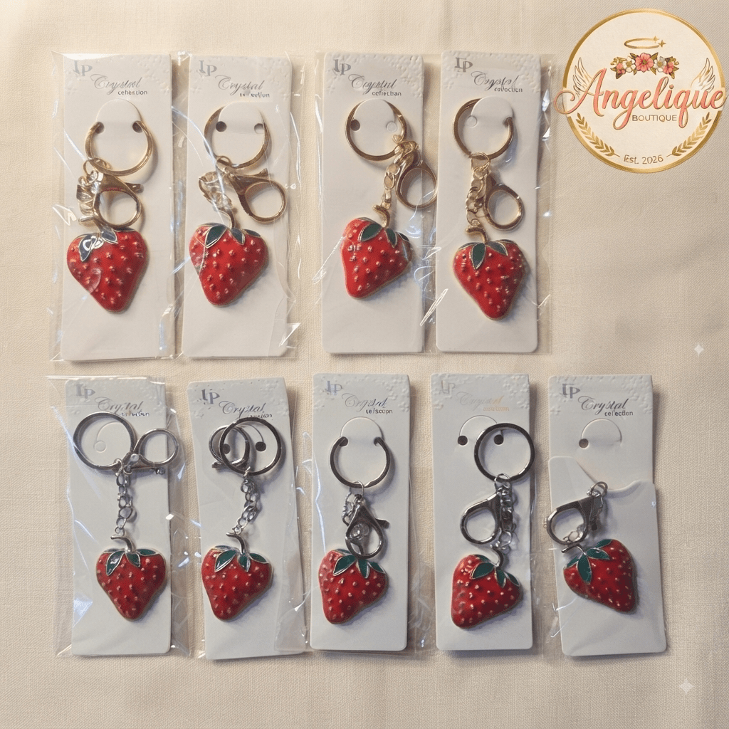 Strawberry Enamel Keychain – Cute Fruit Charm for Bags & Keys - Angelique Boutique