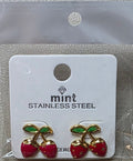 Strawberry Stainless Steel Earrings – Red & Pink Gold Studs for Women - Angelique Boutique