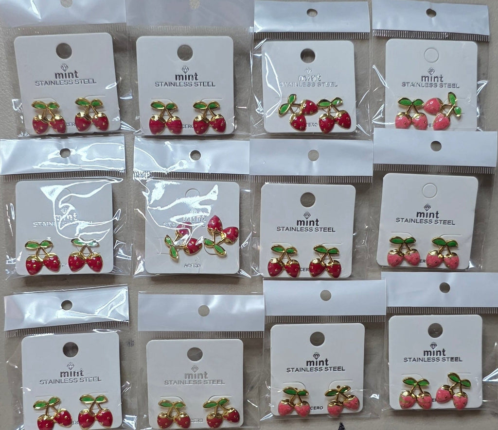 Strawberry Stainless Steel Earrings – Red & Pink Gold Studs for Women - Angelique Boutique