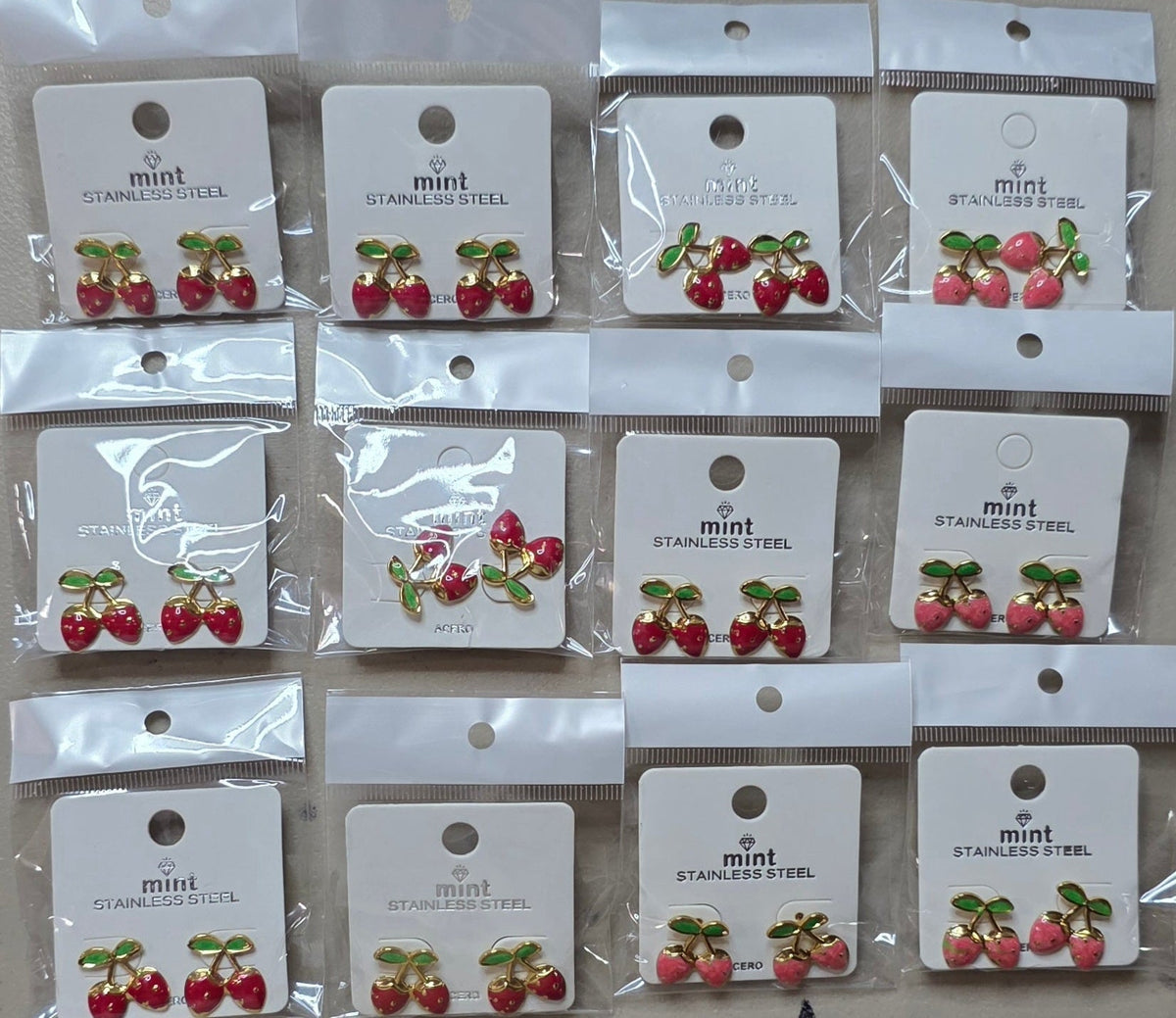 Strawberry Stainless Steel Earrings – Red & Pink Gold Studs for Women - Angelique Boutique