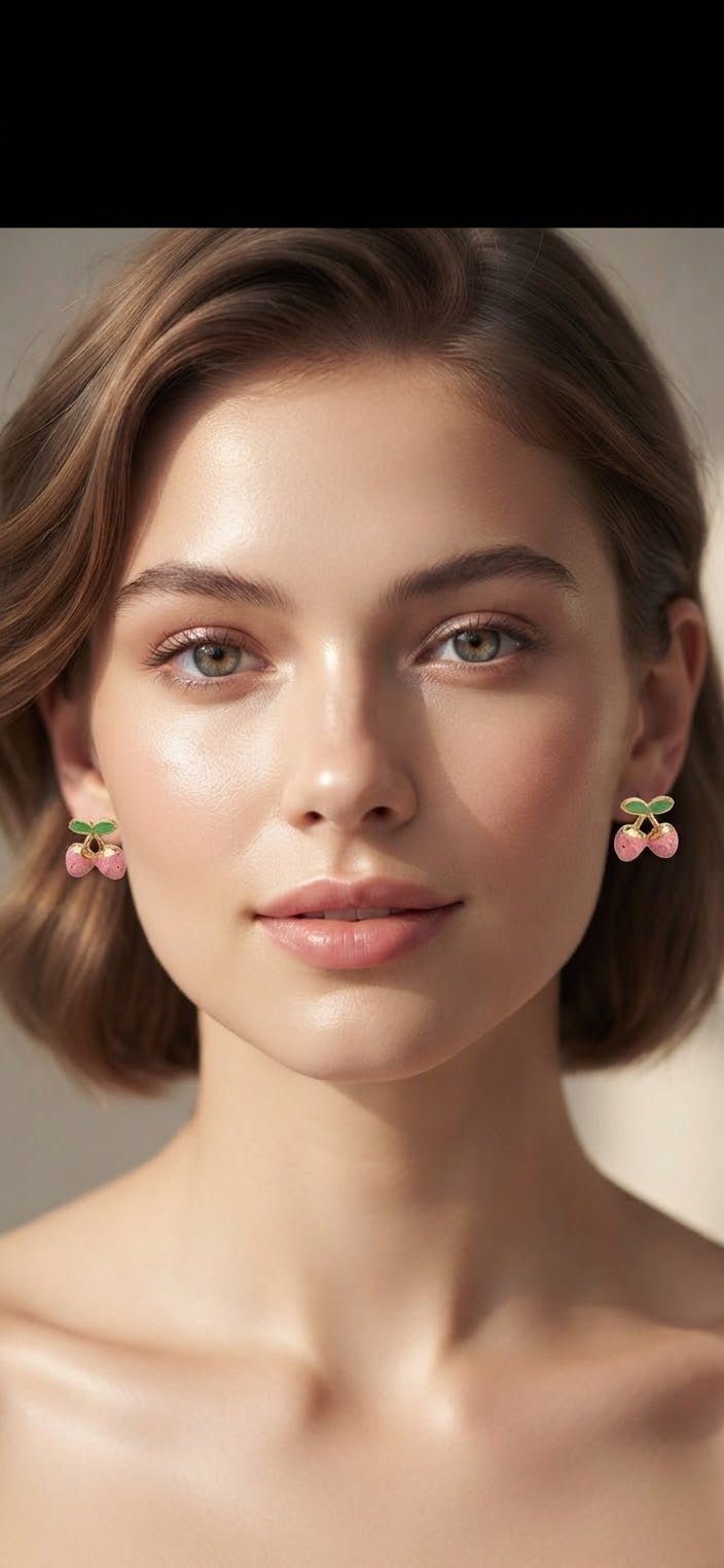 Strawberry Stainless Steel Earrings – Red & Pink Gold Studs for Women - Angelique Boutique