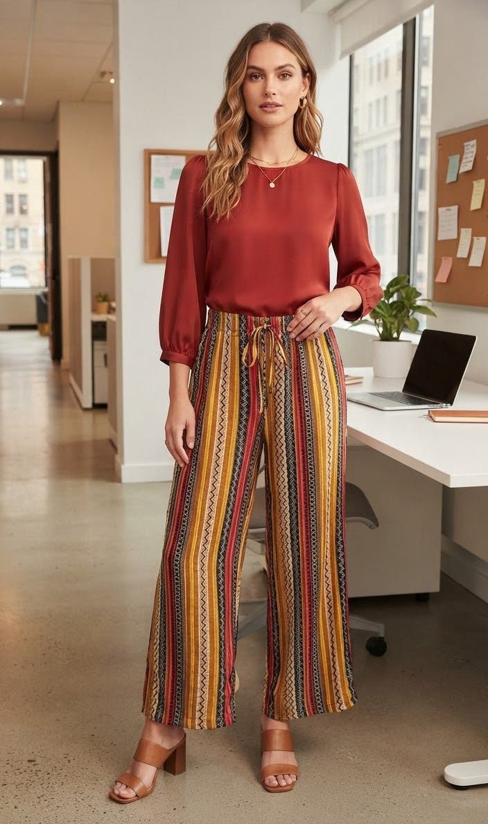 Striped Palazzo Shorts with Elastic Waist – Women's - Angelique Boutique