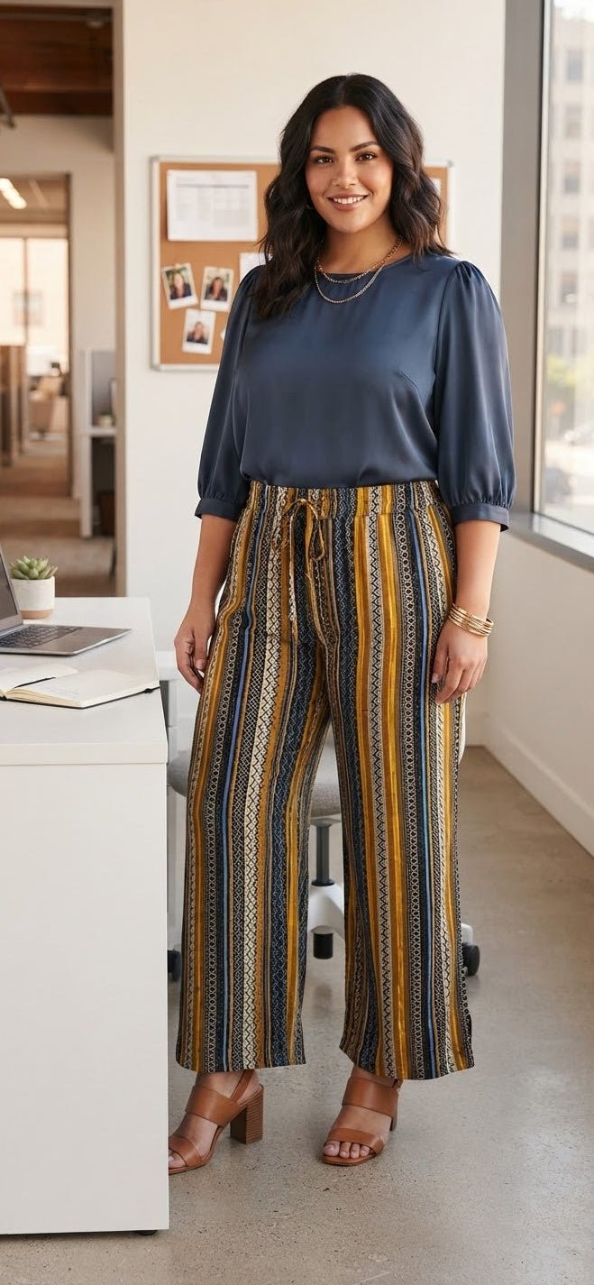 Striped Palazzo Shorts with Elastic Waist – Women's - Angelique Boutique