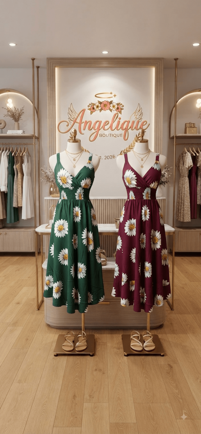 Sunflower Print Midi Dress – Flowy V-Neck Summer Dress - Angelique Boutique