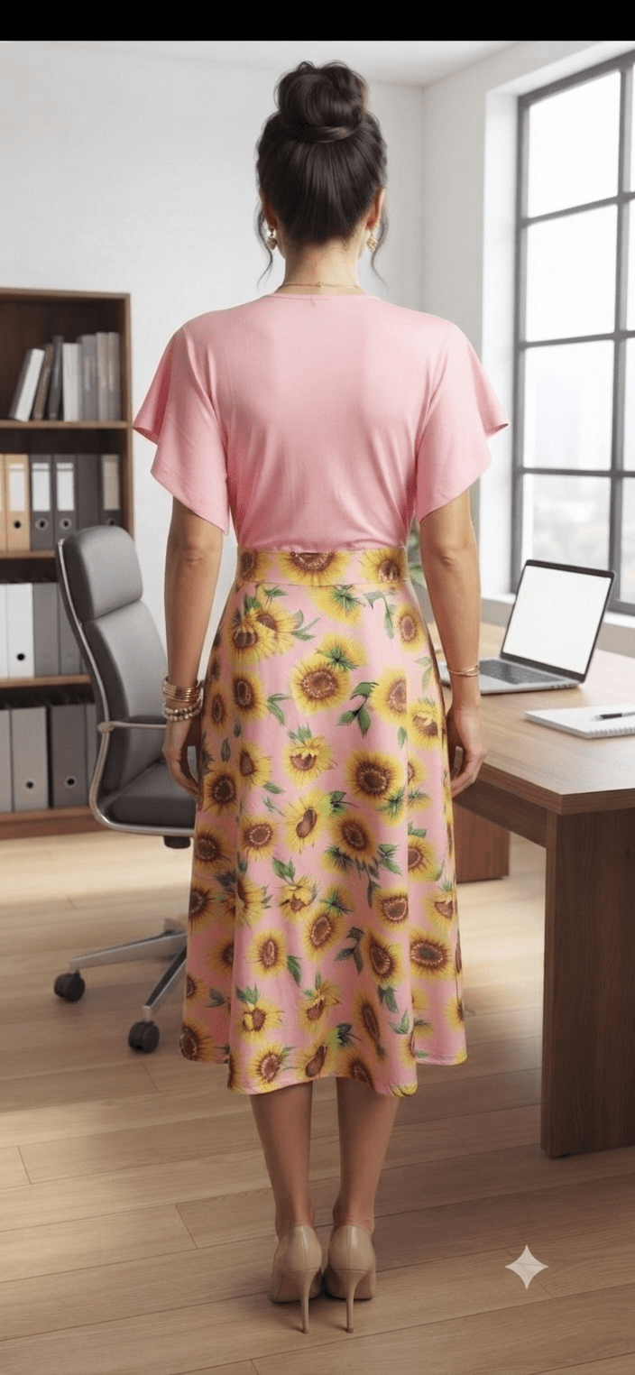 Sunflower Print Wrap Midi Dress - Angelique Boutique