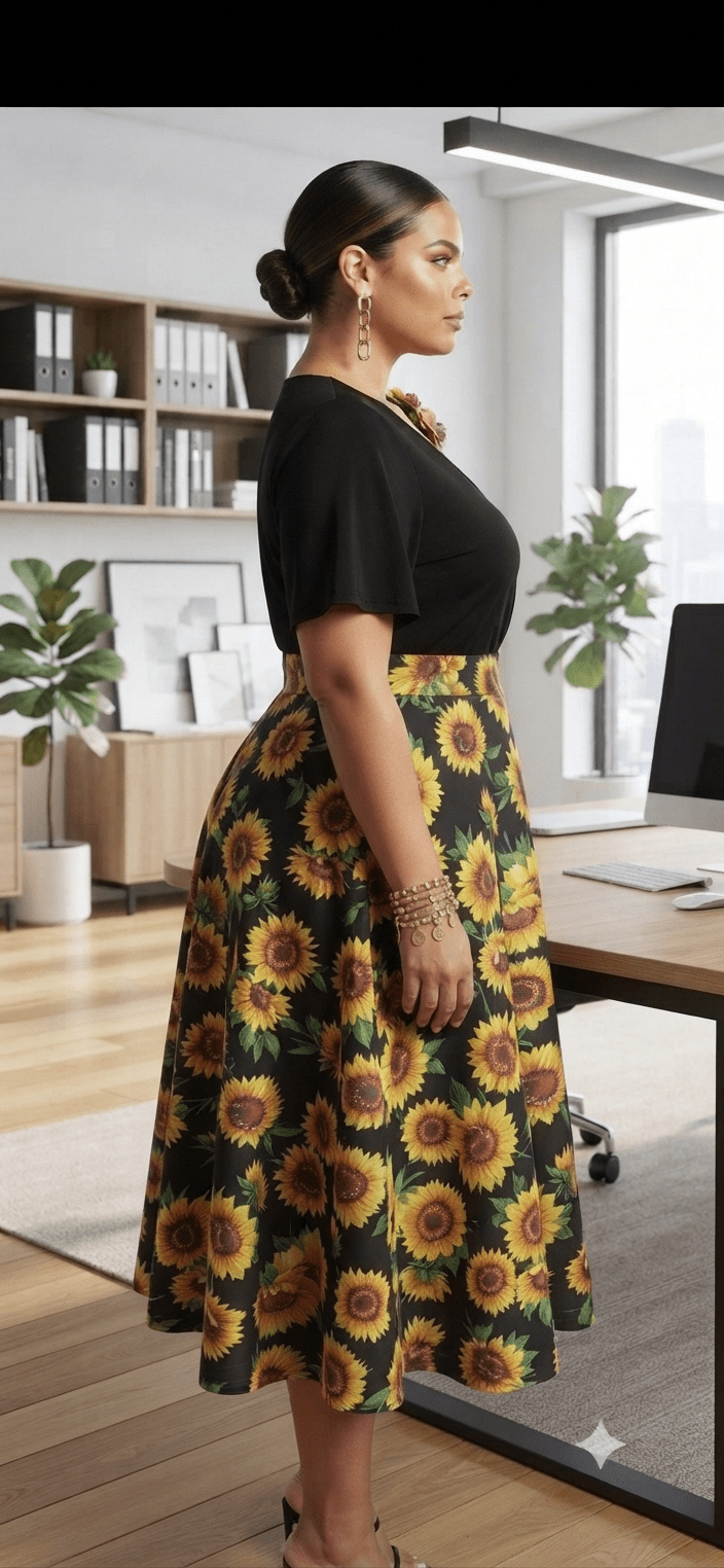 Sunflower Print Wrap Midi Dress - Angelique Boutique