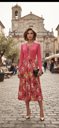 Women's Floral Midi Dress with Matching Cardigan - Angelique Boutique