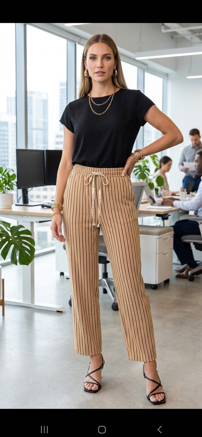Women's Striped Palazzo Wide-Leg Pants - Angelique Boutique