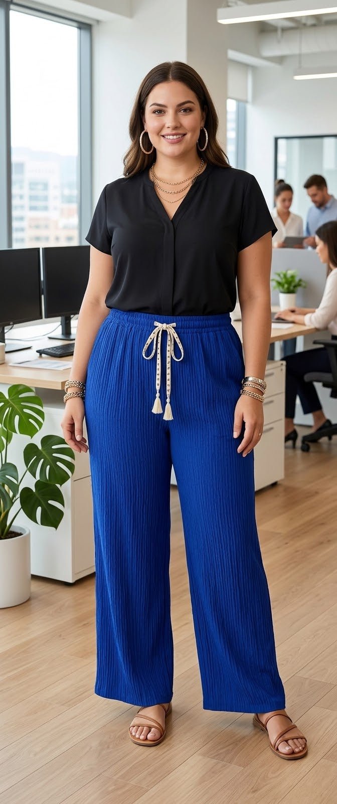 Women's Striped Palazzo Wide-Leg Pants - Angelique Boutique