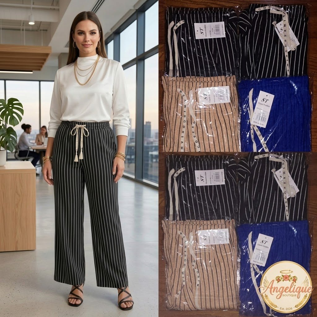 Women's Striped Palazzo Wide-Leg Pants - Angelique Boutique